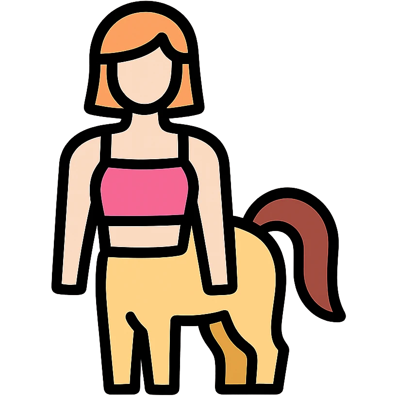 pink crop top wearing person with horse tail, icon style, simple, clear lines, minimal color, suitable for emoji emoji
