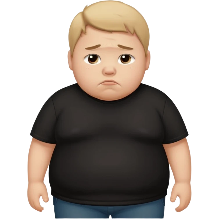 sad fat young boy in black t shirt walking  emoji