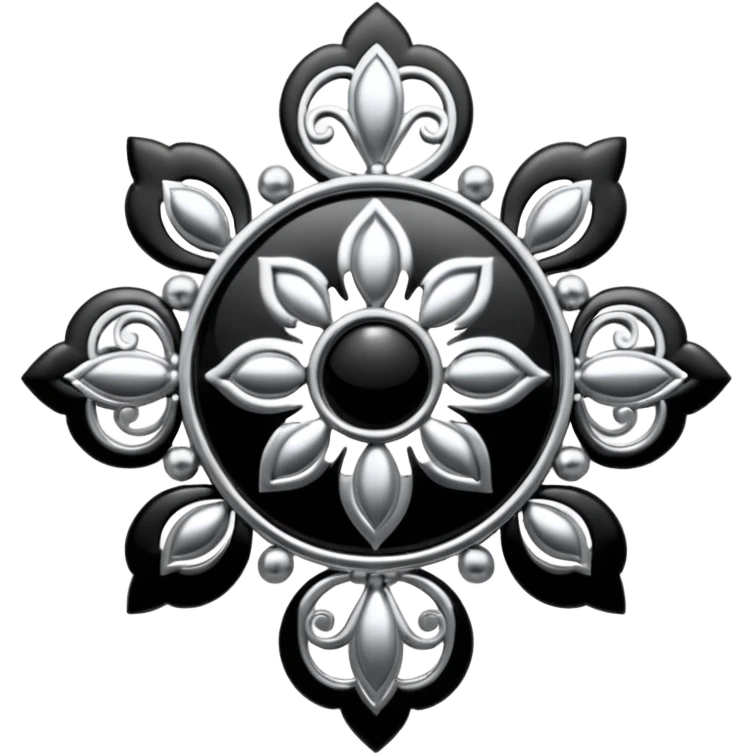 Black and silver filigree broach design, 3D, extremely detailed design emoji