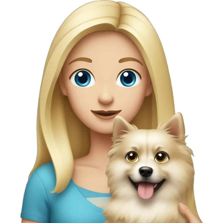 Blonde girl blue eyes holding spitz  emoji