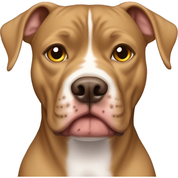A light brown pitbull femail dog with cripped ears and golden eyes, her face is golden brown without white spots, her chest has a white spot emoji