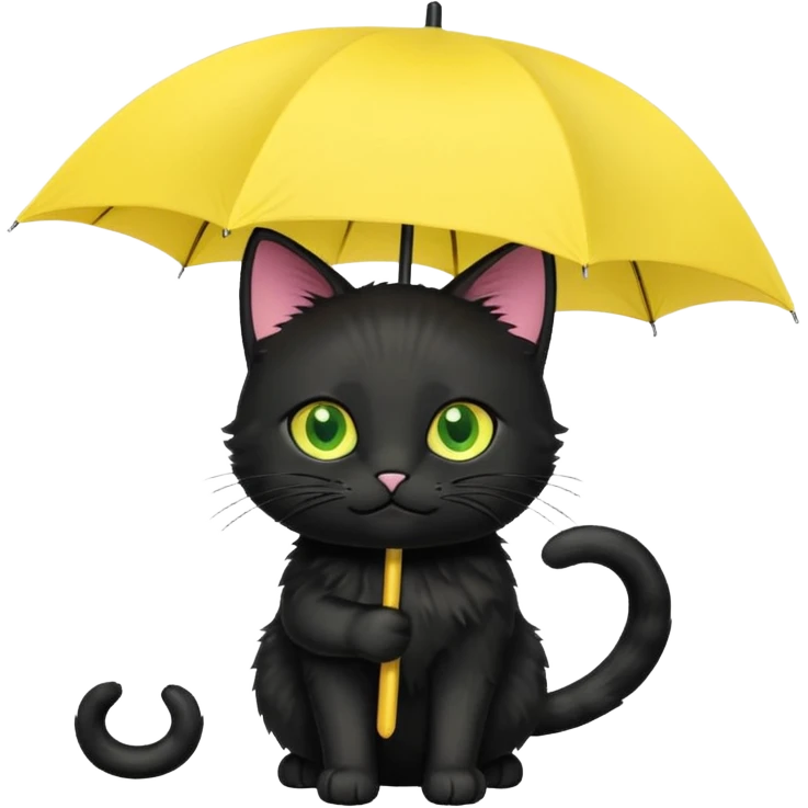black cat is holding a yellow umbrella. emoji