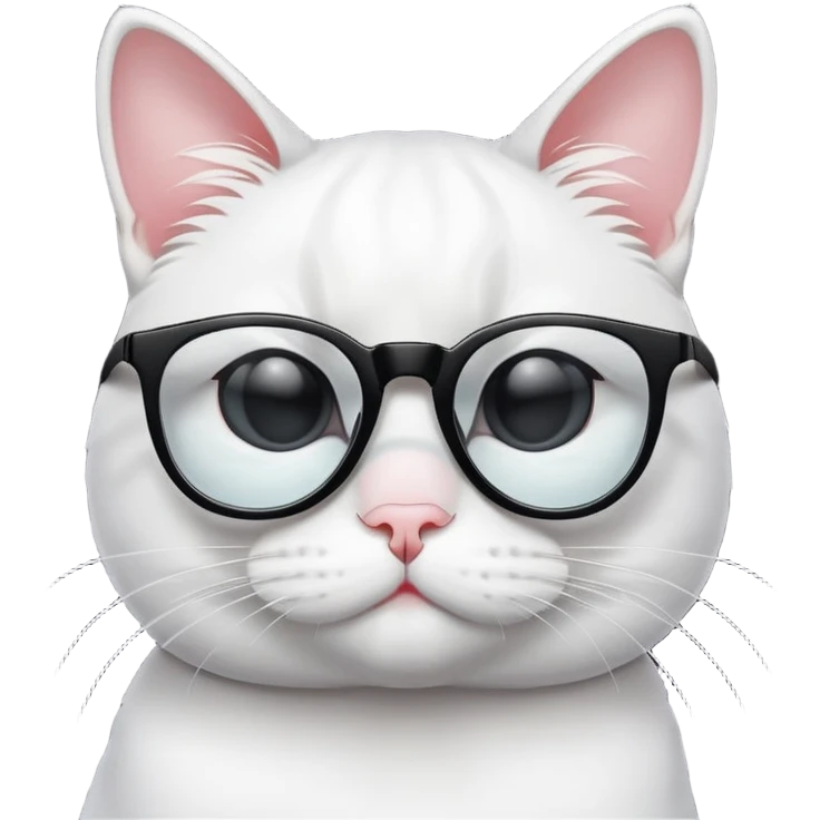 Black cool glasses on a white cat with a cool face emoji