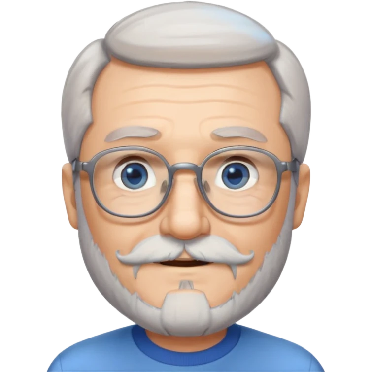 Create me an emoji of an old man. Gray really short size hair. Gray follow-up full beard. Squarer Glasses. Blue eyes. Little smile emoji