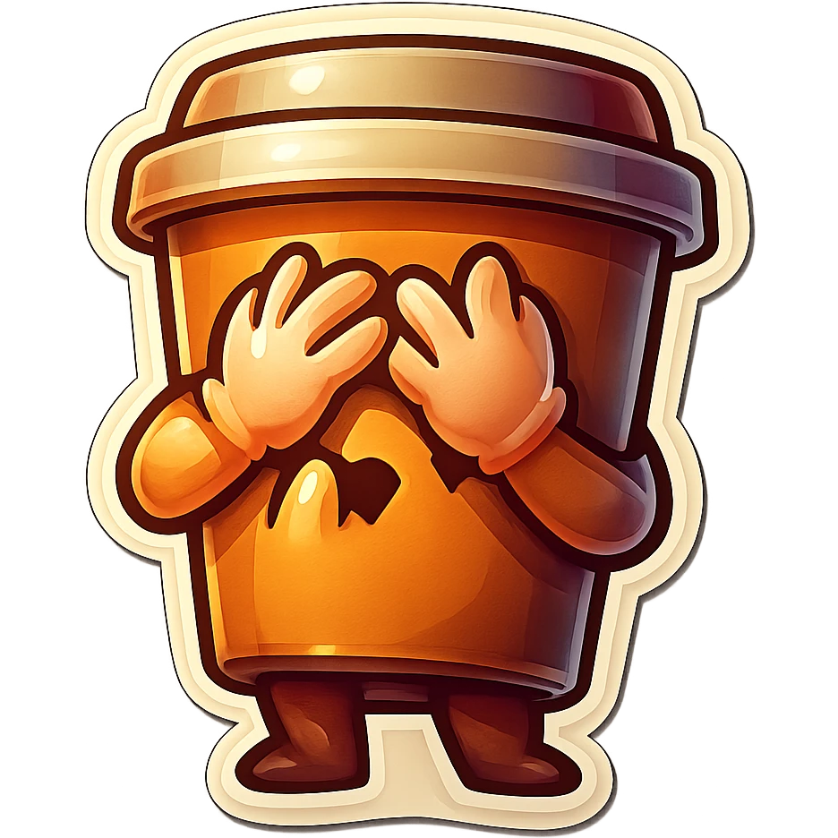 Tall coffee cup, hiding face, peeking through fingers emoji