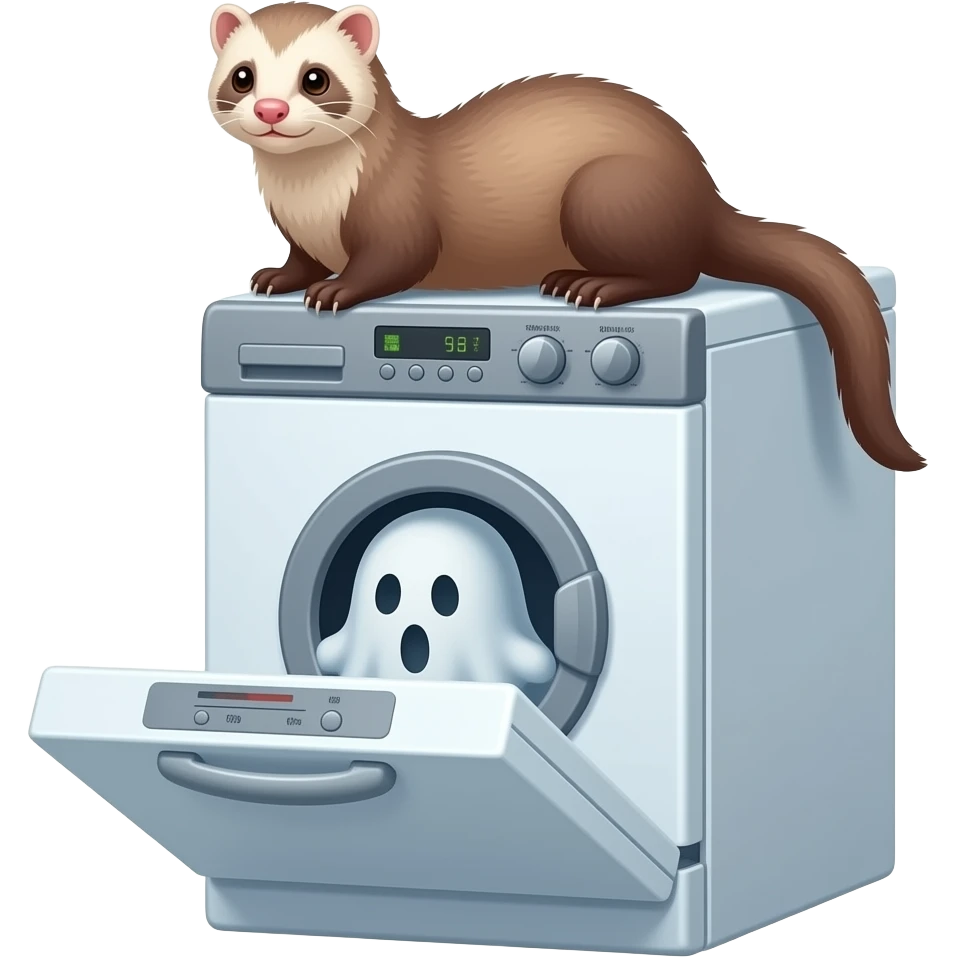 ferret sitting on top of a dishwasher with a ghost peeking out of it emoji