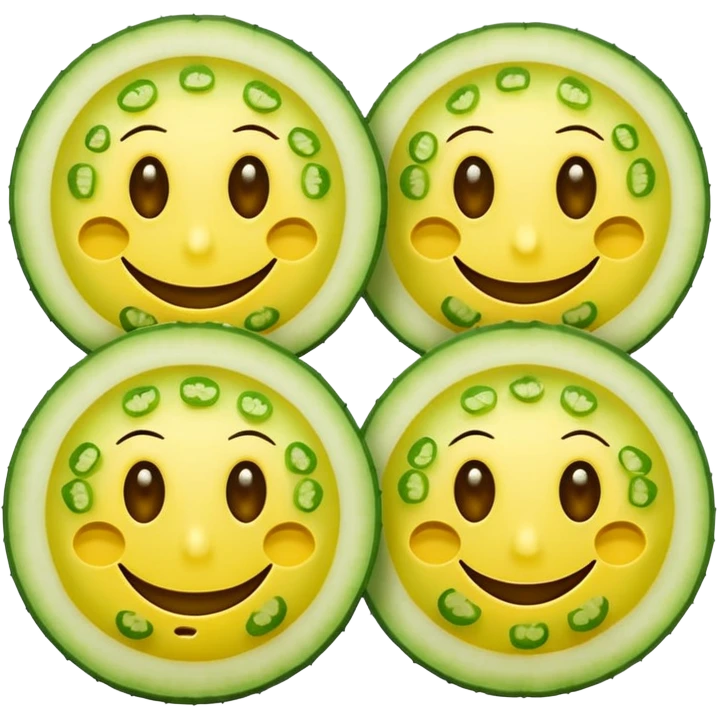 classic yellow smiley face with eyes replaced by realistic cucumber slices emoji