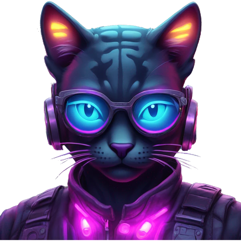 cool looking midnight cat neon cyberpunk emoji