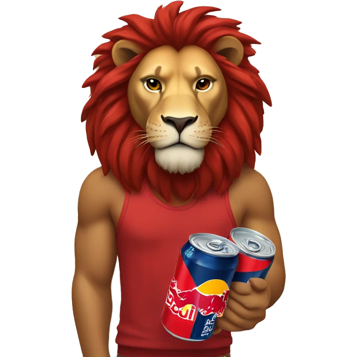 Lion wearing red holding Red Bull emoji