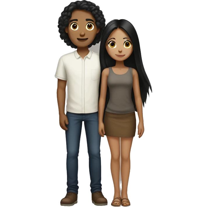 tan girl with long black hair with short brown haired white boy emoji