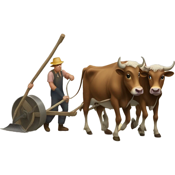 pair of oxen pulling wooden plough emoji