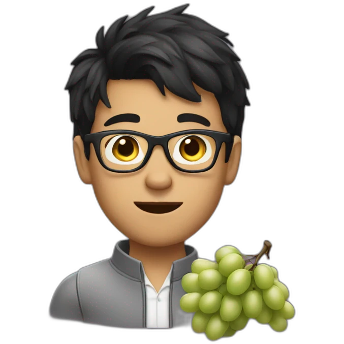 Young dark haired men with glasses, throwing grapes emoji