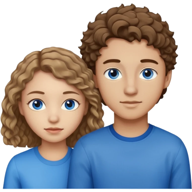 20 year old boy with slightly curly dark blonde hair and blue eyes with 20 year old girl with brown hair and blue eyes emoji