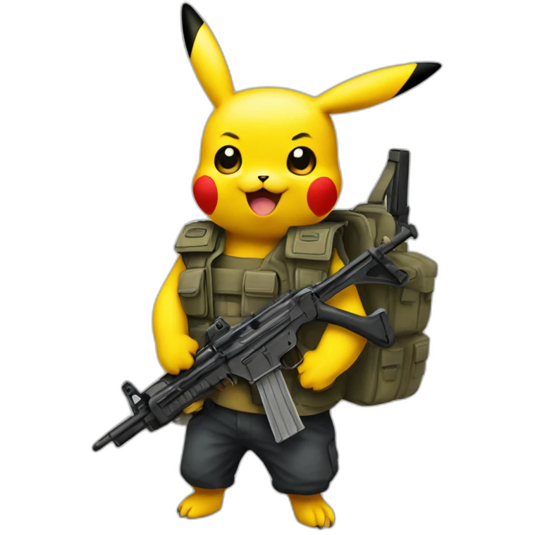 pikachu wearing bulletproof vest and an ak17 emoji