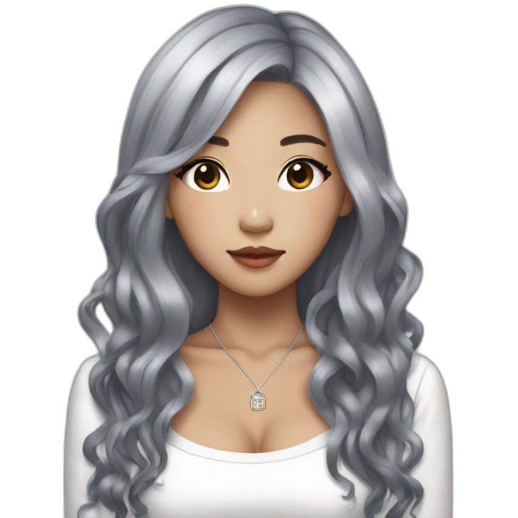 blasian girl, long grey hair, kpop idol, standing, pretty girl, very hot girl, korean american emoji
