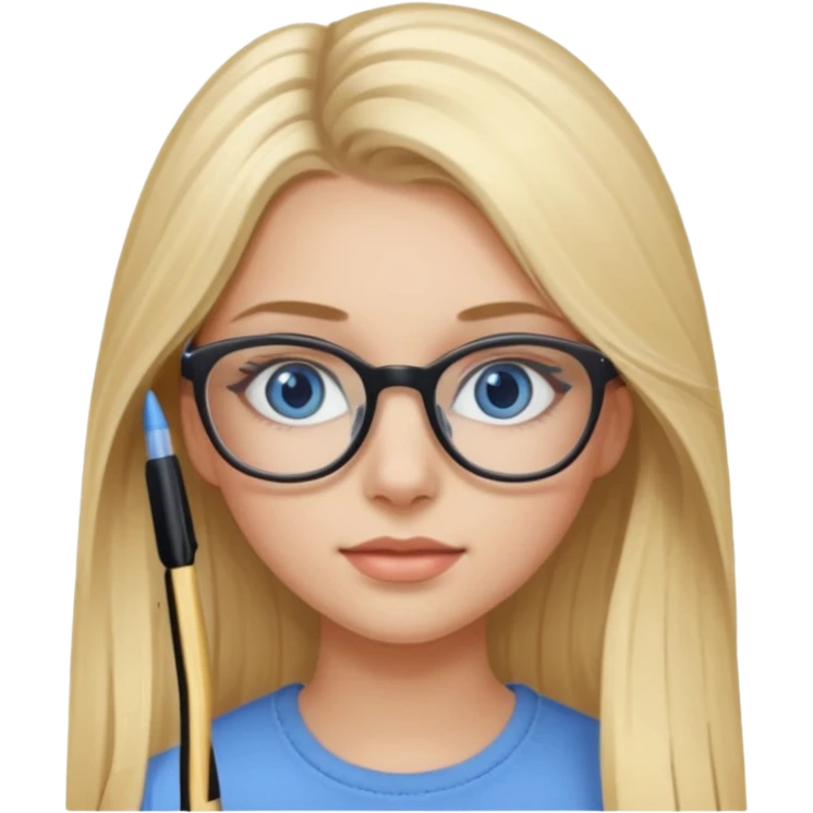 Fille 20ans qui a des cheveux long et blond  avec des lunettes et des yeux bleu- gris avec du mascara sur les yeux emoji