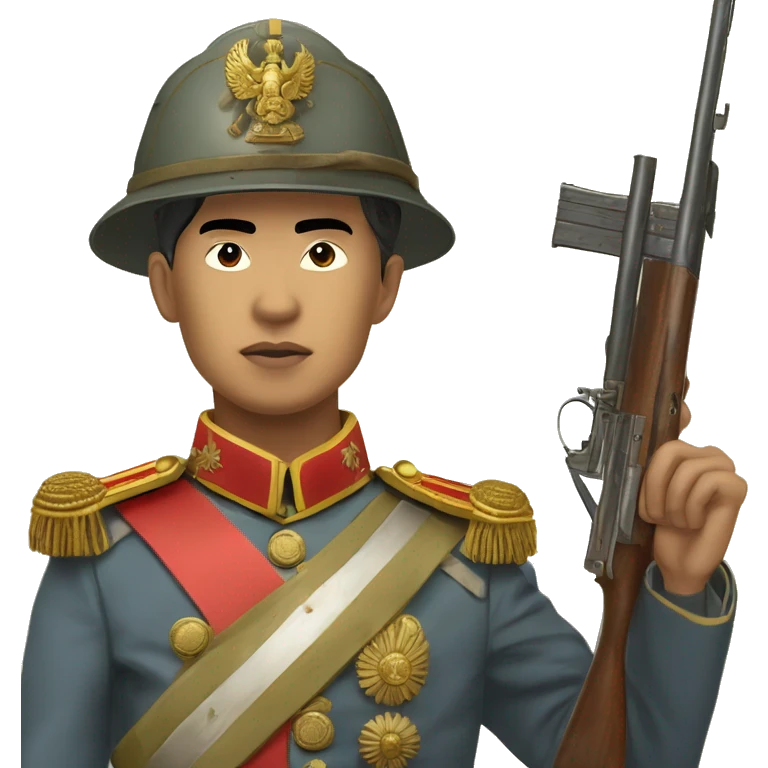 Filipino Enlisted man Republican Soldier year era ww1 holding a rifle, with a Pickelhaube Überzug helment exposing the gold Spike on the top, with a Russian empire uniform. emoji