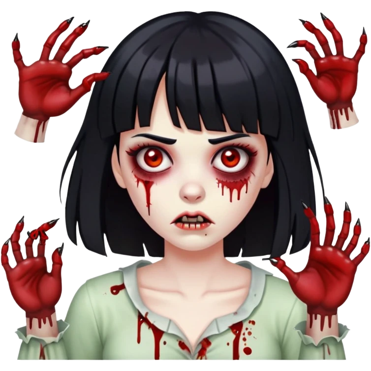 zumbi mulher com franja cabelo preto e 2 unhadas saindo sangue emoji