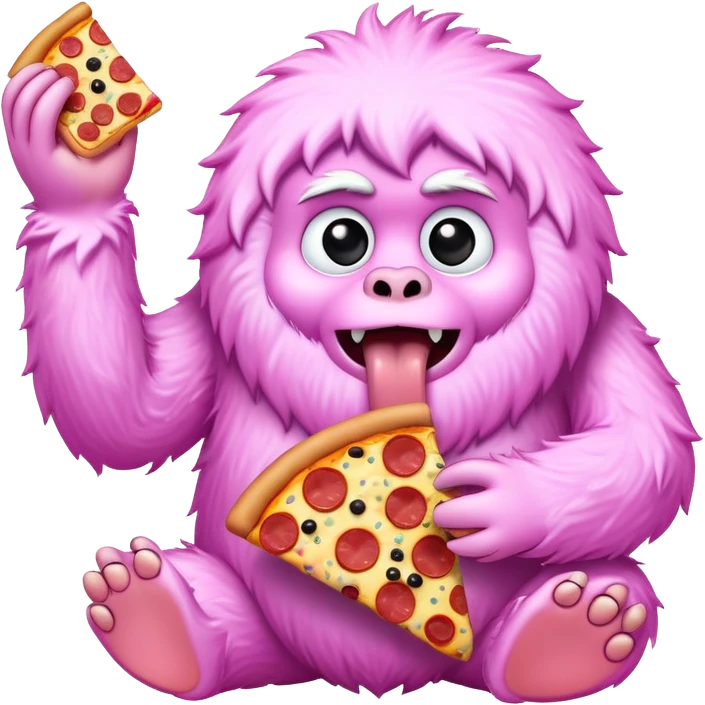 pink yeti eating a spam pizza emoji