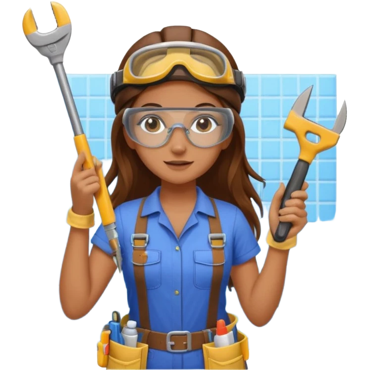 beautiful girl with long brown hair constructing new bathroom area with new shower and amenities  emoji