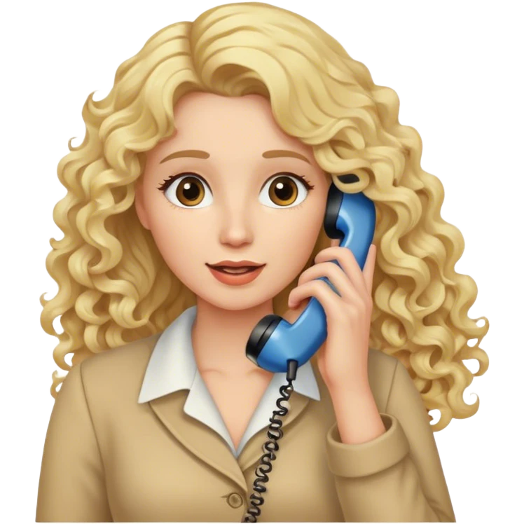 Blonde long curly hair talking to a phone emoji
