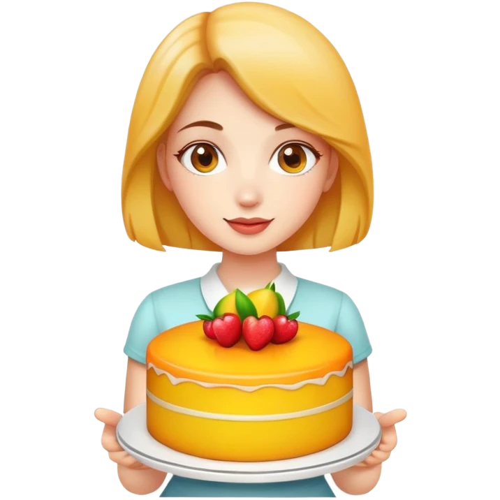 Beautiful girl holding a big mango cake in both hands emoji
