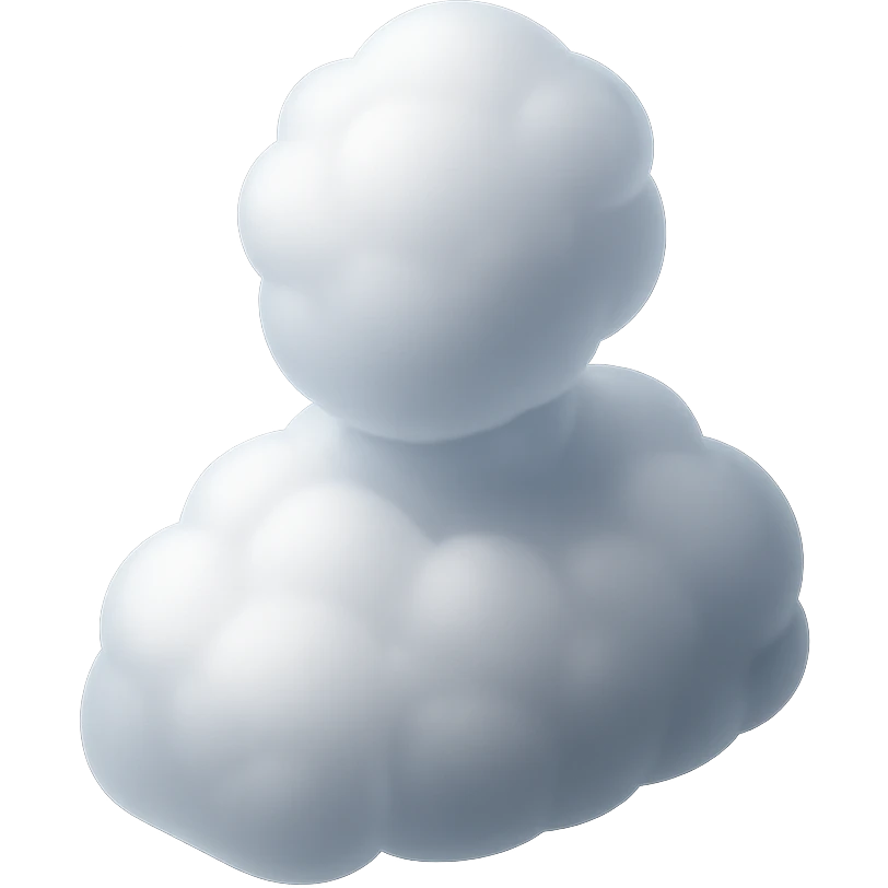 shoulder-up person fully made of white convex clouds, fluffy and snow-white, matte glass style emoji