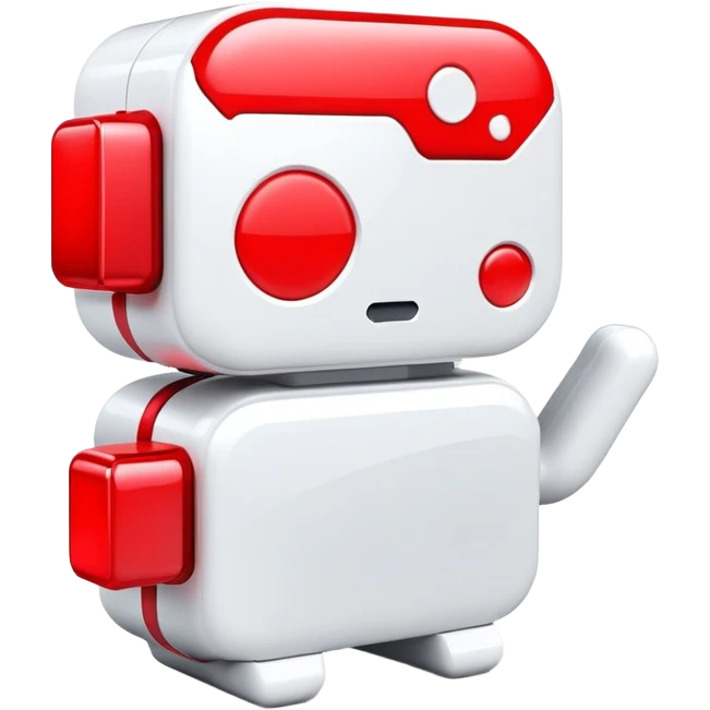 A sleek 3D icon of an AI assistant with glowing red elements, chat bubbles, and subtle YouTube play button integration, white background, modern tech style emoji