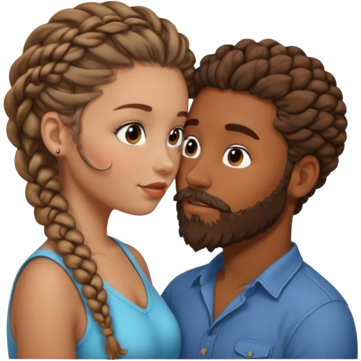 brown skin man with beard and braids making out with a white woman with curly brown hair  emoji