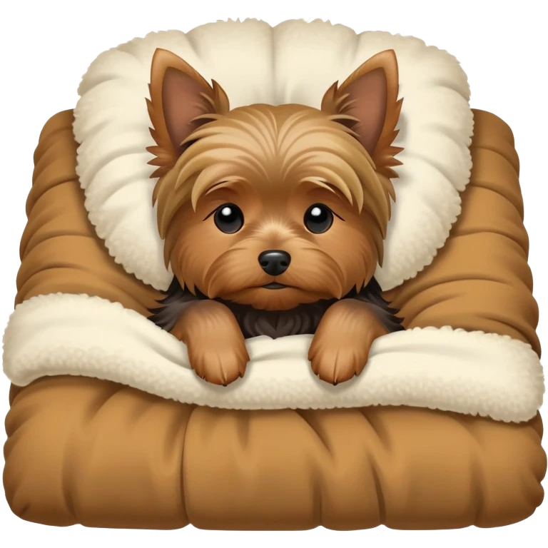 Sleeping Yorkshire terrier on bed emoji