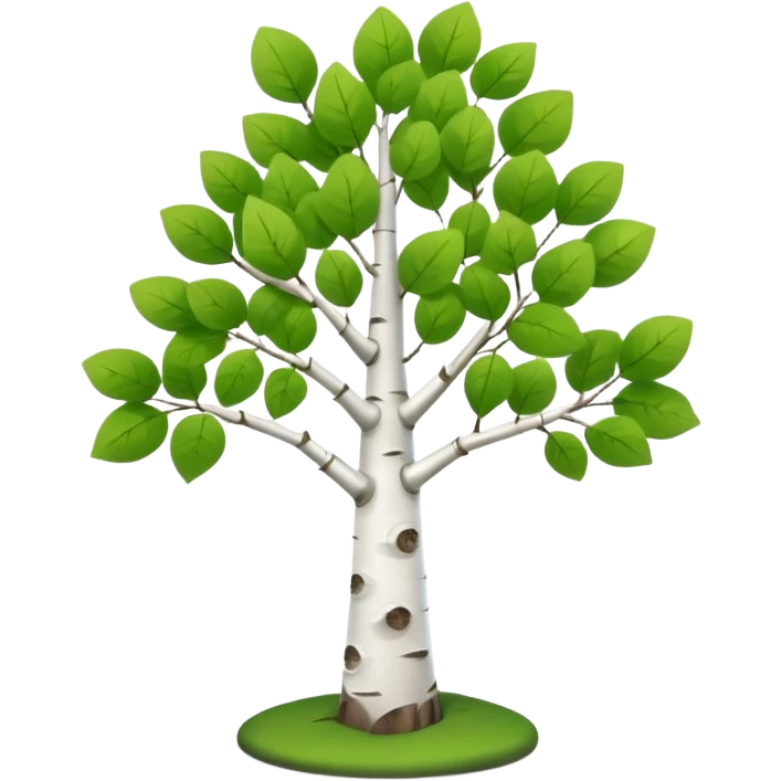 A 3D cartoon birch tree with white bark and small green leaves, gentle lighting, Memoji-style realism. emoji