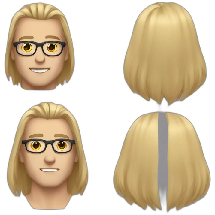 white guy fashion bodybuilder glasses, developper straight hair dark short emoji