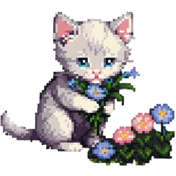 Kitten smells flowers emoji