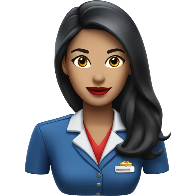 Flight attendant with long black hair, red lips and a blue uniform emoji