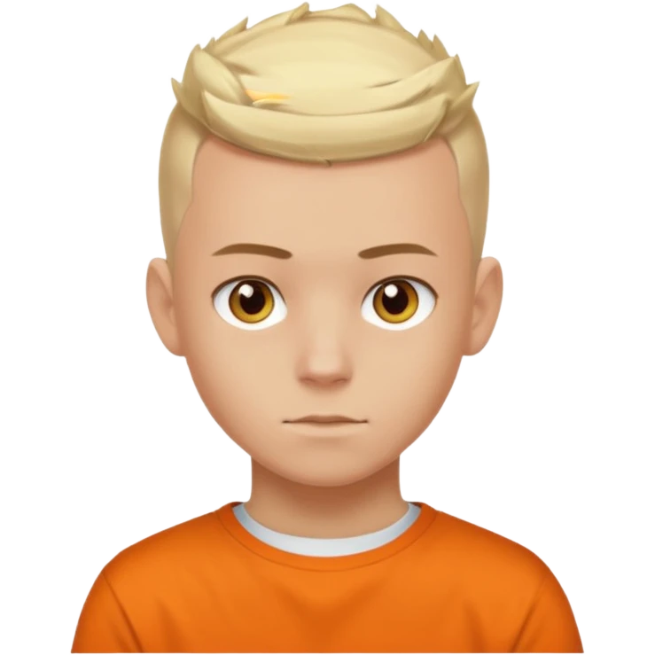 Blonde Buzzcut And Brown Mohawk. Amber Eye. Orange Tshirt. White Sleeve. Teenage Boy emoji