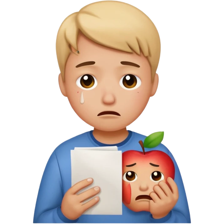 emoji student sad holding paper IELTS 5.5, crying, failure, white background, apple emoji style emoji