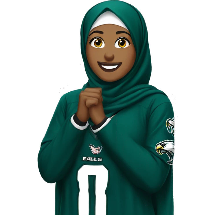 Hijabi in Eagles Jersey cheering emoji