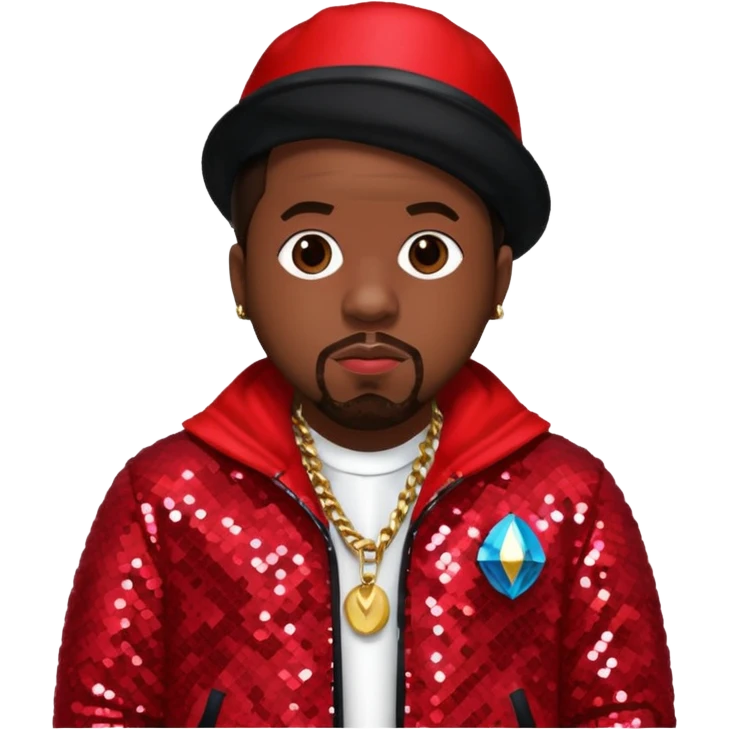 Big Boi from Outkast with dark brown hair, red sequin outfit emoji