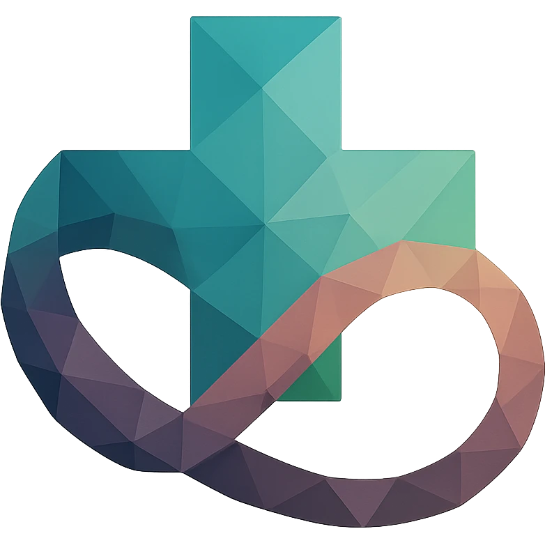 polygonal icon for chronic illness, geometric shapes forming a medical cross and infinity loop emoji