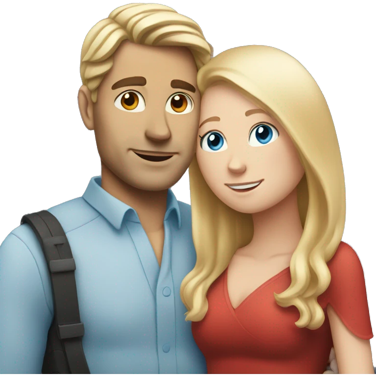 White Man with long hair and blue eyes hugging a white red hair woman emoji