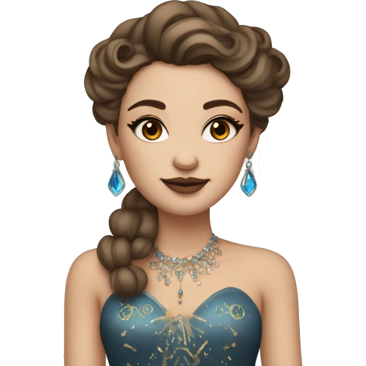 Create the zodiac sign leo as a pale brunette girl with elaborate makeup and dress that matches the zodiac sign  emoji