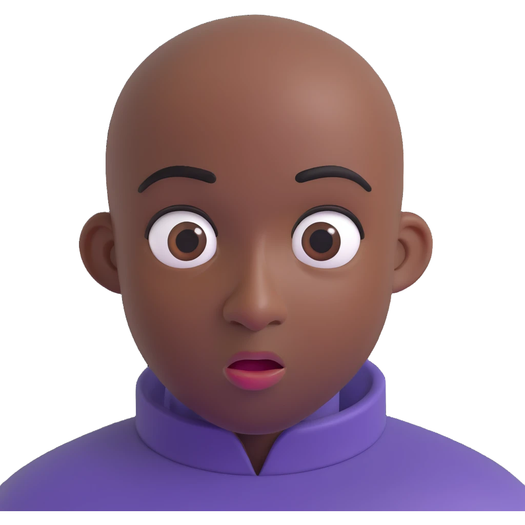 extremely bald Black man with shiny scalp and exaggerated baldness, surprised expression, simple background emoji