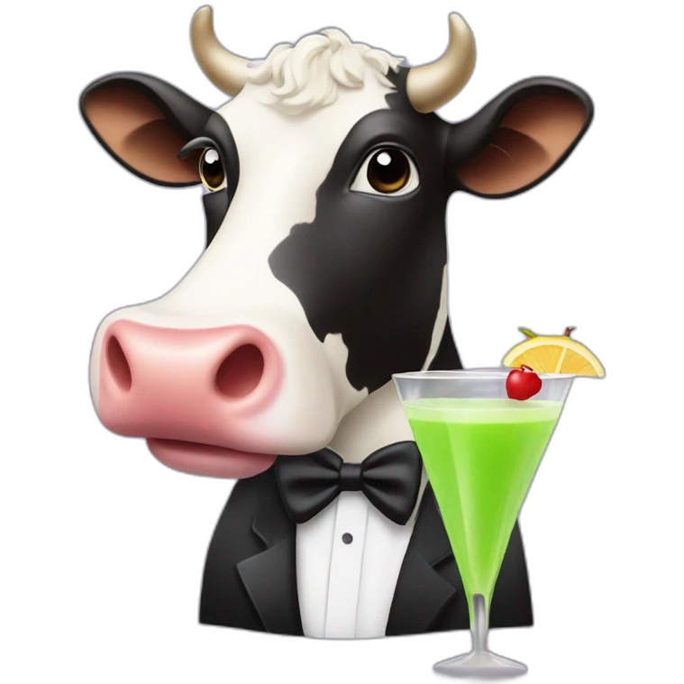 cow wearing a tuxedo sipping a daiquiri emoji