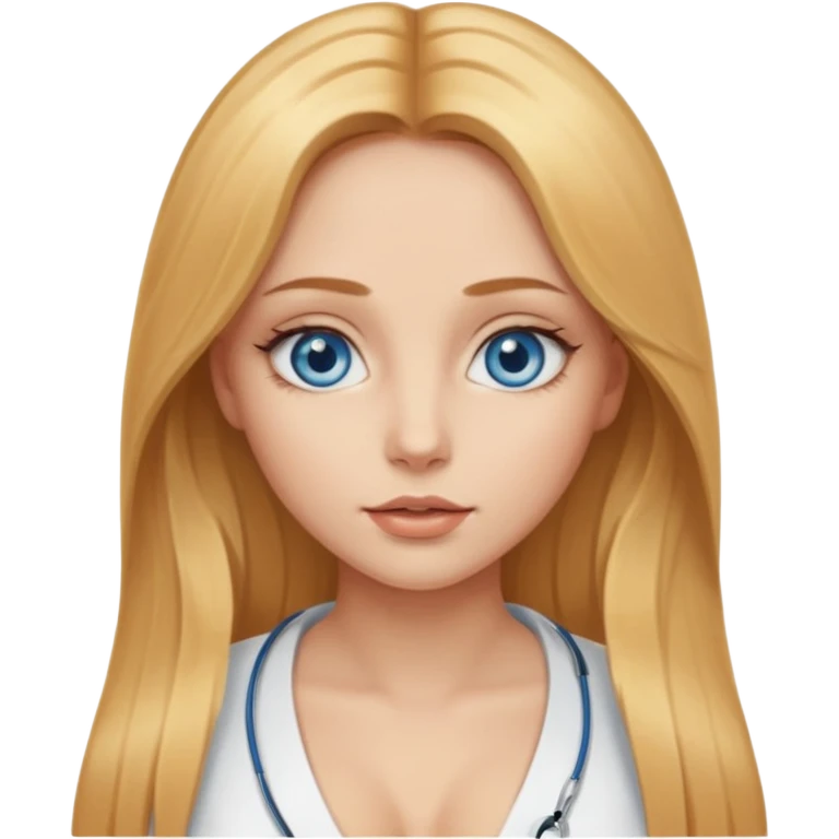 A beautiful blue-eyed girl with long golden-copper blond hair, full lips, large eyes, and bare breasts for medical purposes emoji