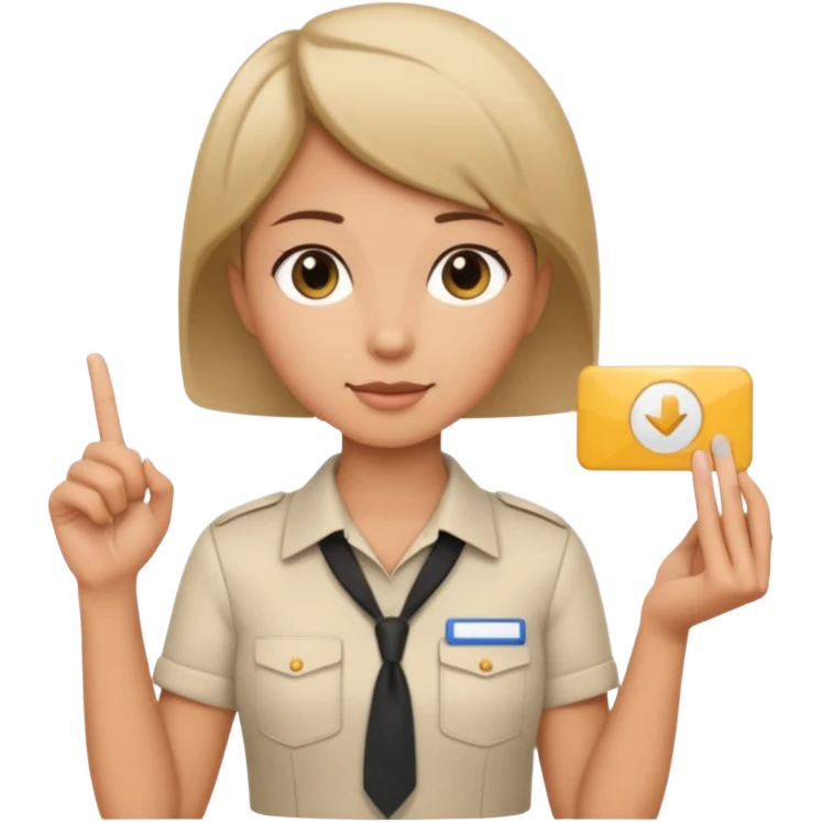A young short-haired female tour guide wore a white shirt and showed everyone her license, which was horizontal. emoji
