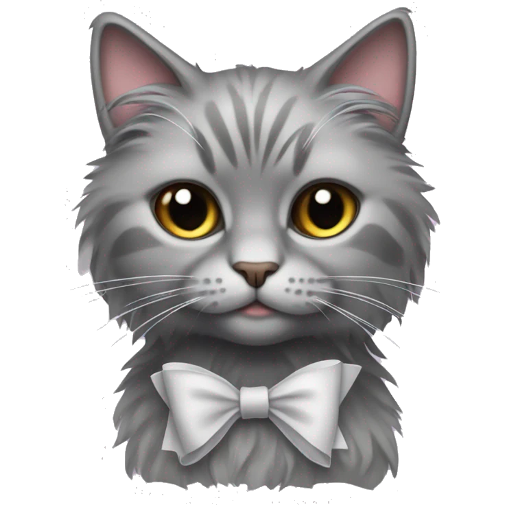 gray fluffy cat with full-length bows emoji