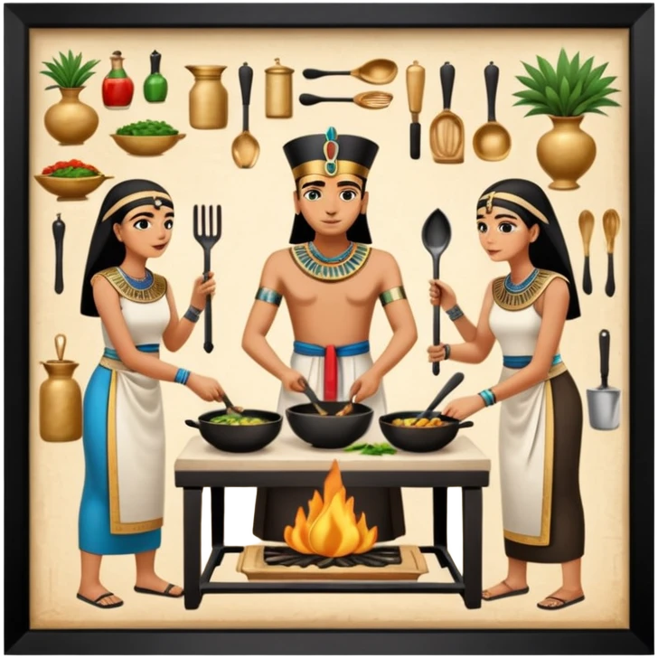 ancient Egyptian cooking scene in hieroglyphic style emoji