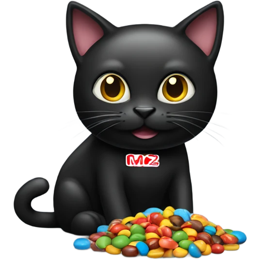 Black cat eating m and m’s emoji