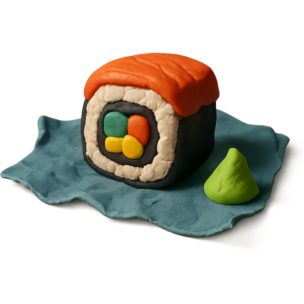 textured sushi trash in claymation style emoji
