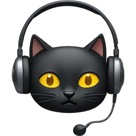 headset with black cat, closing eyes emoji